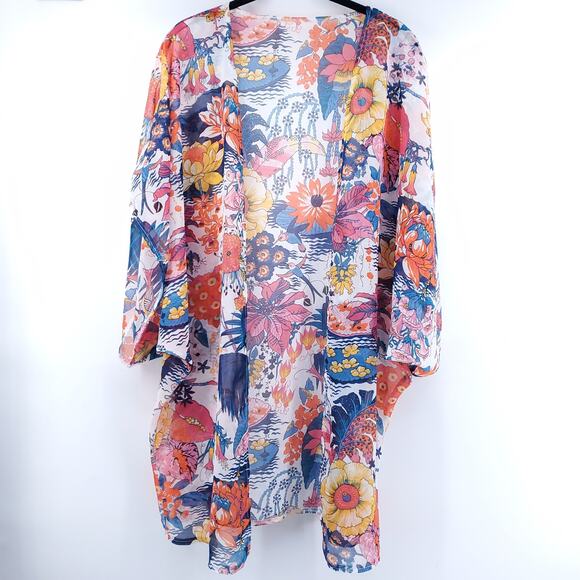 Unbranded Sweaters - Japaneese Floral Botanical Boho Sheer Open Front Cardigan Kimono Cover Up| L